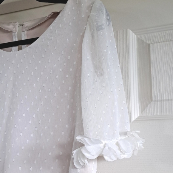 Chiffon Satin Formal Embellished Detail Delicate Sheer Shift Party Mini Dress - Picture 3 of 10